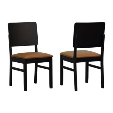 Imagem de Kit 2 Cadeiras Quéops Madeira Maciça Encosto Anatômico Assento Estofado - Preto - Corano Caramelo