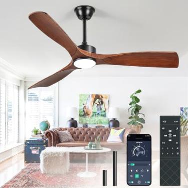 Imagem de BvenuBigLite Ventiladores de teto com luzes e controle remoto: Ventilador de teto de 132 cm 3 lâminas de perfil baixo ao ar livre - Ventiladores de teto de nogueira com controle remoto de aplicativo