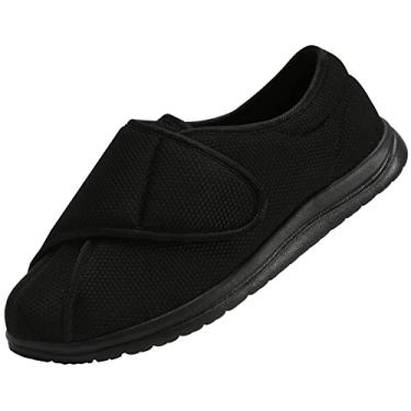 Imagem de YURUMA Tênis masculino largo ajustável de para idosos, edema diabético, pés inchados, sola antiderrapante e leve, Preto, 9 Wide