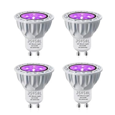 Imagem de JSVSAL Lâmpadas LED Blacklight, base MR16 GU10, AC 85-265V 6W, comprimento de onda 395-400 nm, brilha no escuro para festa de luz negra, iluminação de palco, festa de dança DJ, decorações de férias