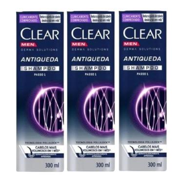 Imagem de Kit 3 Shampoo Clear Men Derma Solutios Antiqueda 300ml