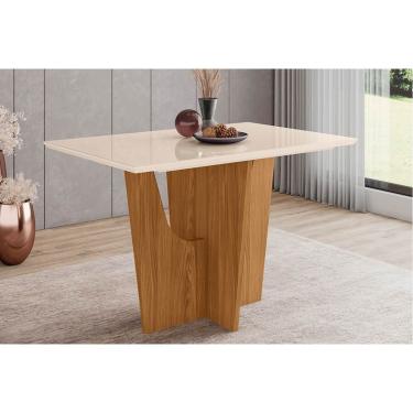 Imagem de Mesa para Cozinha Vértice SC40 + Tampo Madeirado Vidro Reto 120x80cm Nature/Off White -...