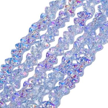 Imagem de Songxi 60 peças de laço azul - 2 contas de vidro semi-banhadas para fabricação de joias, contas de cristal feitas à mão de 10 × 14 mm para pulseira, colar, chaveiro, contas espaçadoras soltas para