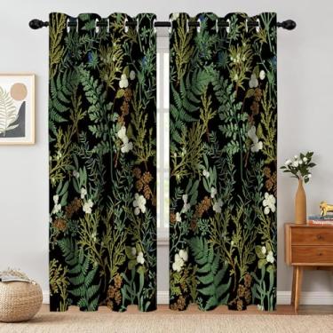Imagem de Cortinas blackout botânicas vintage rústicas para quarto, cortinas pretas pretas botânicas florais para sala de estar, escurecimento de ilhós, tratamentos de janela, conjunto de 2 painéis, 132 x 213