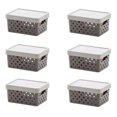 Imagem de Kit 6 Caixa Organizadora C/ Tampa 19x14x10 Quadratta Cinza - Paramount