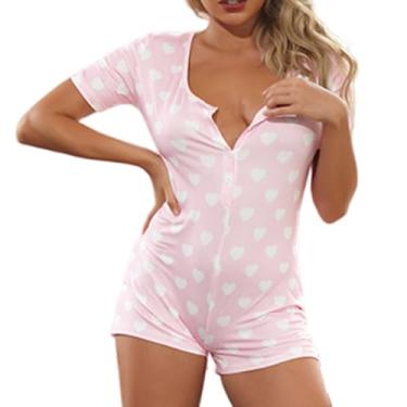 Imagem de 1 pijama de dia dos namorados feminino sexy decote em V macio aconchegante macacão de poliéster para mulheres meninas body de uma peça para casa, GG.