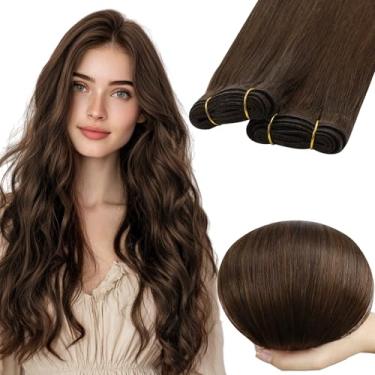 Imagem de RUNATURE Aplique De Cabelo Humano Costurado, Castanho, Liso, Remy, Amarrado À Mão, #4, Chocolate, 12" 70G, Brasileiro, Sedoso