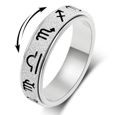 Imagem de Anel Fidget Spinner para Alívio da Ansiedade: Design de Símbolo de Horóscopo de Aço Inoxidável Estilo de Banda Delicada Ouro Prata Preto Tamanhos 5-10, 5-10, Aço inoxidável, Sem pedra preciosa