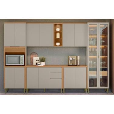 Imagem de Cozinha Modulada Completa Allure 6 Peças (2Aéreos+2Balcões+1Cristaleira+1Paneleiro) CP16 Jequitiba/Gris Fosco - Linea Brasil