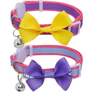 Imagem de Blueberry Pet Pacote com 2 coleiras de gato, clássico sólido ajustável Breakaway Cat Collar com sino e gravata borboleta, ultra violeta, pescoço 22,8 cm a 33,0 cm