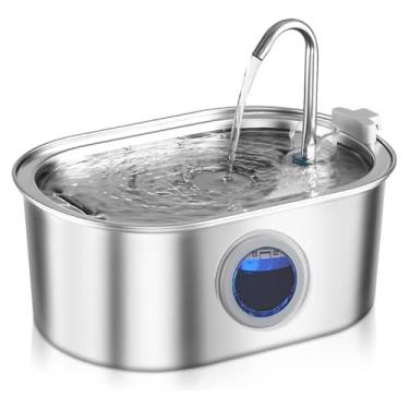 Imagem de 3,4 L Fonte De Água Automática Para Gatos De Aço Inoxidável Com Janela De Nível De Água E Filtro, Adequada Para Gatos Ou Cães Pequenos