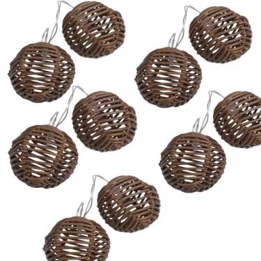 Imagem de realideas Cordão de luzes decorativas estilo bola de arame de vime - 10 luzes globo de vime de vime bola de vime cordão de luzes para ambientes internos e externos para casa pérgola varanda festa