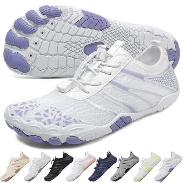 Imagem de Tênis de caminhada descalço feminino, masculino, unissex, respirável, antiderrapante para caminhada, bico largo, para caminhadas, corrida, ioga e esportes aquáticos, Roxo, branco, 7.5 Wide Women/5.5