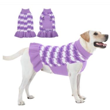 Imagem de OUOBOB Suéter XXG para meninas, pulôver de malha, vestido de inverno para cadelas, roupas macias e quentes para clima frio ou feriados, lindo traje de gola rolê - roxo 2GG