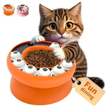 Imagem de Bonbonpaws Tigela de alimentação lenta interativa para gatos – tigela de quebra-cabeça para gatos e cães em ambientes internos, brinquedos e dispensador de comida (laranja)