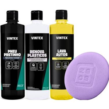 Imagem de Kit Lava Autos Shampoo Pneu Pretinho Renova Plasticos Vintex