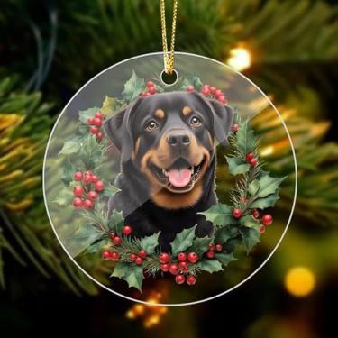 Imagem de Enfeites de acrílico para cães Rottweiler, decorações de árvore de Natal