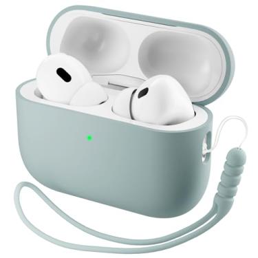 Imagem de ORNARTO Capa compatível com AirPods Pro 3 (2025), capa protetora de silicone líquido para AirPods Pro 3ª geração com cordão macio frontal capa de silicone visível por LED - verde menta