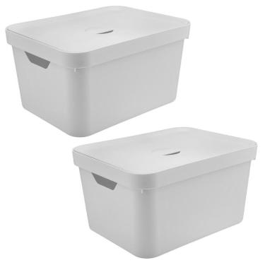 Imagem de 2X Caixa Plastica Grande 32L Ou Cube Organizadora Branco
