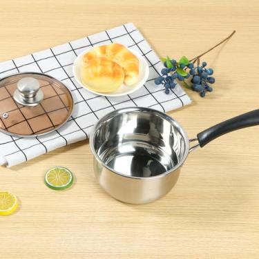 Imagem de DJAPWPX Panela de aço inoxidável pequena panela de leite com tampa de vidro, alça resistente ao calor, pode ser lavada na lava-louças, para cozinhar, ferver, ensopado