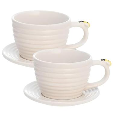 Imagem de Jogo de Xícaras para Chá Bee em Porcelana, 230ml, 4 Peças com Pires, Branco