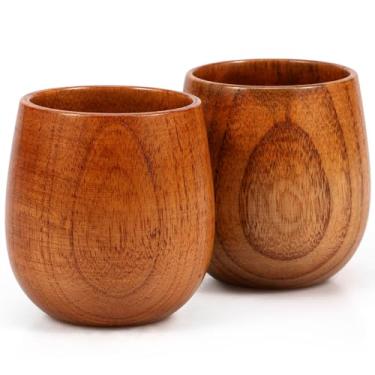 Imagem de LYIYEYAN 2 peças de copo de madeira para bourbon, copo de uísque de madeira de 250 ml, copo de uísque criativo, conjunto de copos de bourbon de madeira vintage, presentes de uísque para homens, pai