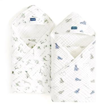 Imagem de GRSSDER Toalha com capuz de algodão musselina absorvente ultra macia pacote com 2 com padrões originais, tamanho extra grande 89 cm x 89 cm envoltório para recém-nascidos e crianças pequenas