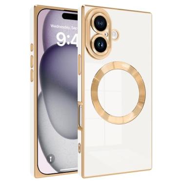 Imagem de PSIOXY Capa magnética retangular para iPhone 17, compatível com Magsafe sem fio, TPU macio banhado com proteção total de lentes, capa de telefone à prova de choque de grau militar para iPhone 17