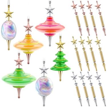 Imagem de Blulu Conjunto de 12 conjuntos de enfeites de árvore de Natal, artesanato de Natal, faça você mesmo, decoração de árvore de estrelas, kit de torneamento de madeira para férias, enfeites de Natal (ouro