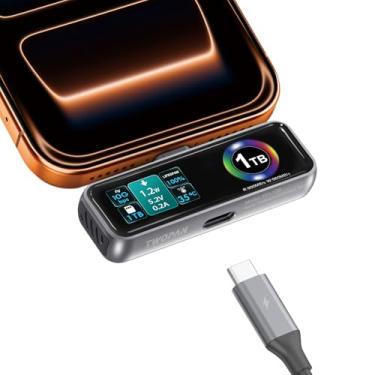 Imagem de TWOPAN SSD magnético portátil para iPhone para gravação de vídeo ProRes 4K 60fps, super armazenamento externo de 1 TB para iPhone 17/16 Pro/Pro Max, iMac/MacBook, tela LCD, porta USB-C PD 3.0