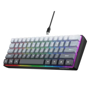 Imagem de Snpurdiri Teclado para jogos 60% com fio, 61 teclas RGB retroiluminado teclado pequeno para jogos, para PC/Mac Gamer, digitador, viagem, fácil de transportar em viagem de negócios (cinza-preto)