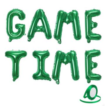 Imagem de Faixa de tempo de jogo, faixa de futebol americano, decoração de festa pendurada na hora do jogo para tema de futebol, chá de bebê, festa reveladora de gênero, 40,6 cm (verde)