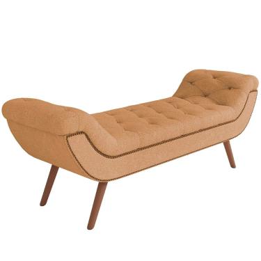 Imagem de Puff Recamier Decorativo com Tachas 160 cm Santorini Bouclê Mostarda - Lyam Decor