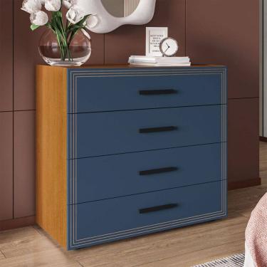 Imagem de Cômoda Valência 4 Gavetas Freijó/Azul - Politorno