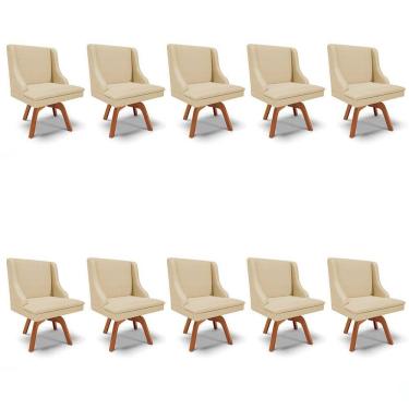 Imagem de Kit 10 Cadeiras Estofadas Base Giratória de Madeira Lia Veludo Off White Luxo - Ibiza