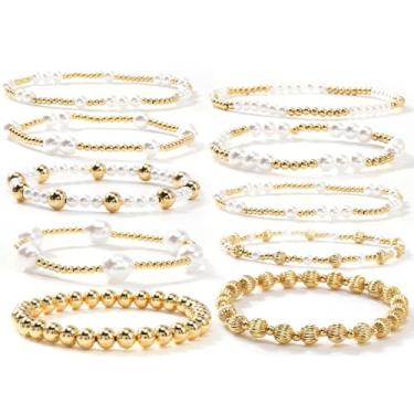 Imagem de SHINUS BOHO Conjunto de pulseiras femininas com contas folheadas a ouro 14 K, empilháveis, modernas, à prova d'água, acessórios modernos, joias, presentes, 7.0, Latão, Sem Pedra Preciosa
