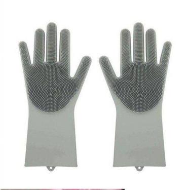 Imagem de Luvas Térmicas Para Lavar Louça Em Silicone Cor Cinza