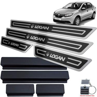 Imagem de Soleira Em Inox Renault Logan 2014 A 2019 Preto Alto Relevo