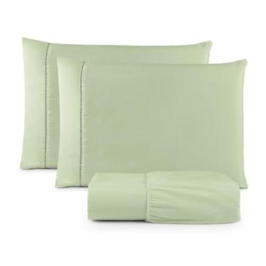 Imagem de Jogo De Lençol Casal Padrão 3pçs Micropercal 400 Fios Aveludado Não Gera Bolinhas (VERDE CHÁ)