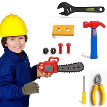 Imagem de Kit Ferramentas Infantil Capacete e Acessórios 11 Peças Brinquedo Fantasia Profissão Crianças