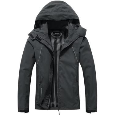 Imagem de Casaco de Chuva Feminino MOERDENG Impermeável com Capuz - Cinza Escuro