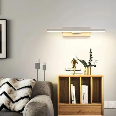 Imagem de Luminária de parede giratória LED com controle de toque regulável, luz de parede operada por bateria, arandela recarregável USB, luminária de parede interna de metal para iluminação noturna