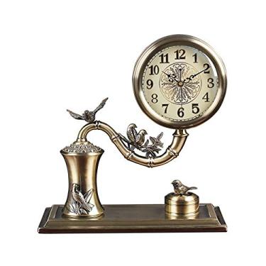 Imagem de hezhuhe2258 Relógio de mesa moderno de metal relógio de mesa decoração de casa relógio de mesa para sala de estar, mesa, relógio de mesa de bancada