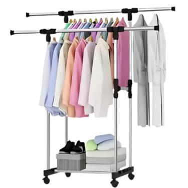 Imagem de Arara Dupla Cabideiro de Roupas Organizador 160cm de Altura Reforçado com Rodinhas