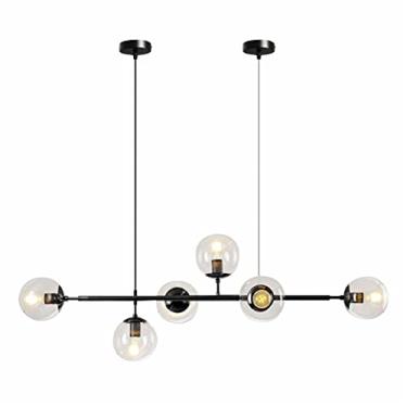 Imagem de Luminária pendente moderna de bola de vidro transparente com 6 luzes, lustre preto, luminária suspensa, personalidade, luminária de teto molecular, para cozinha, sala de estar, sala de janta