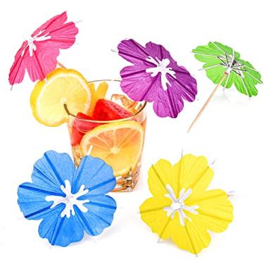 Imagem de Guarda-chuvas para coquetéis guarda-sol coquetel palitos com palitos de madeira para o verão Havaiano Cupcake Toppers Guarda-chuva Bastões Tropical Decoração de festa de casamento (300 peças)