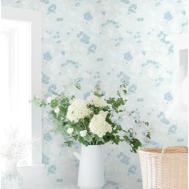 Imagem de Dimoon Papel de parede de 500.4 cm x 43.9 cm Peel and Stick Papel de contato Boho Papel de parede floral azul