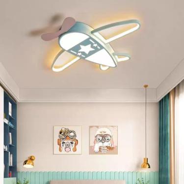 Imagem de Luminária de teto LED regulável para quarto infantil, lâmpada criativa de design de avião, luminária de teto infantil, abajur de acrílico de ferro, iluminação de teto com controle remoto par