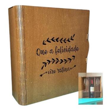 Imagem de Caixa Vinho Madeira Embalagem Presente 1 Garrafa E 2 Taças