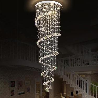 Imagem de Lustre de cristal, lâmpada de lustre LED moderna, grande escada grande espiral longa lustre de cristal luminária compatível com escada gota de chuva pendente lâmpada iluminação lustre, moder